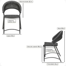 Cadeira de Jantar Milão Aluminio e Croche Náutico 3 Unidades - Preta - 2