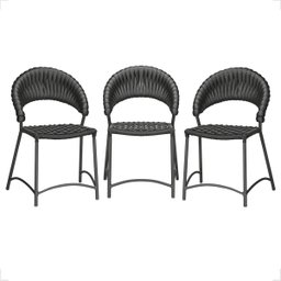 Cadeira de Jantar Milão Aluminio e Croche Náutico 3 Unidades - Preta - 1