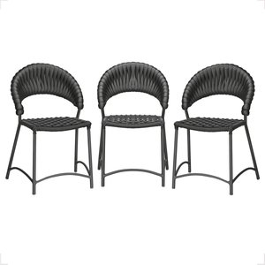 Cadeira de Jantar Milão Aluminio e Croche Náutico 3 Unidades - Preta