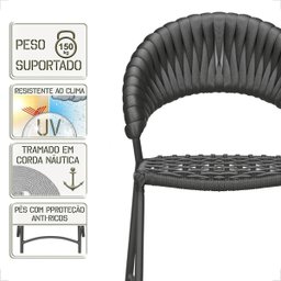 Cadeira de Jantar Milão Aluminio e Croche Náutico 3 Unidades - Preta - 4