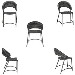 Cadeira de Jantar Milão Aluminio e Croche Náutico 3 Unidades - Preta - 5