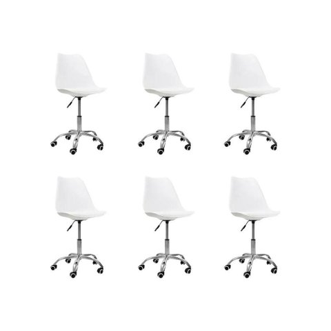 Kit 06 Cadeiras Office Base Cromada Giratória Saarinen Branco