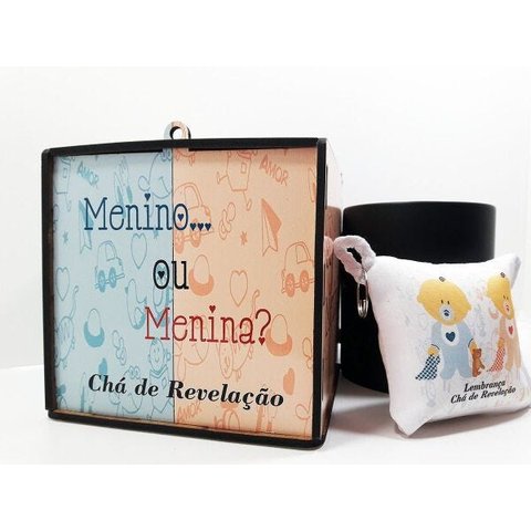 Kit Caneca Revelação + Caixa MDF + Almochaveiro - Chá de Revelação - Menino