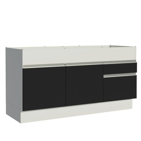 Balcão Pia Glamy 150Cm 2 Porta Gaveta sem Tampo Branco Preto