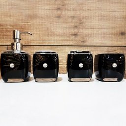 Kit Banheiro Lavabo Conjunto Porta Sabonete Líquido Escova - 1
