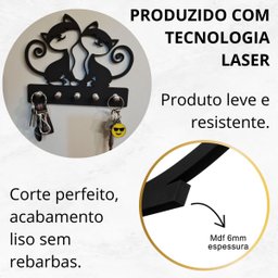 Porta Chaves Criativo Decorativo Mdf Desenho Gatos - Preto - 2