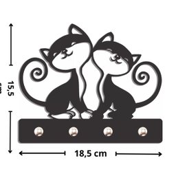 Porta Chaves Criativo Decorativo Mdf Desenho Gatos - Preto - 3