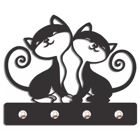 Porta Chaves Criativo Decorativo Mdf Desenho Gatos - Preto
