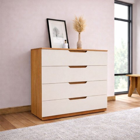 Cômoda Madri 4 Gavetas Creme/freijó - Politorno