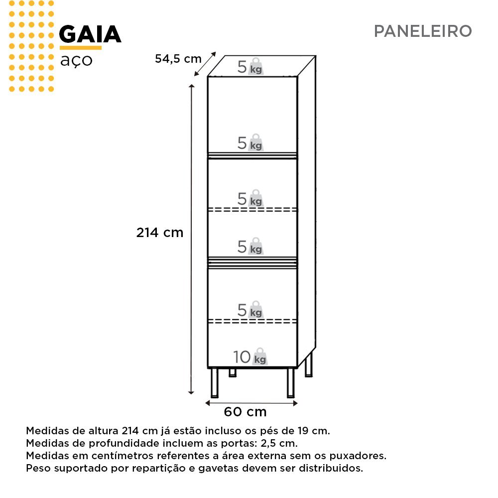 Paneleiro Cozinha em Aço Gaia 3 Portas Branco - Cozimax - 4