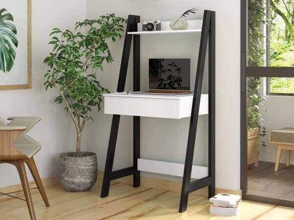 Escrivaninha Cavalete C/Gaveta Comfort Desk - Preto/Branco - Mania de Móveis