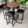Conjunto Mesa Alta Bar Bistrô Redonda Imbuia 4 Banquetas Estofado Industrial Don Castro Decor - 1