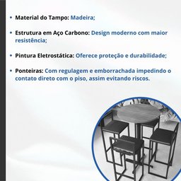 Conjunto Mesa Alta Bar Bistrô Redonda Imbuia 4 Banquetas Estofado Industrial Don Castro Decor - 3