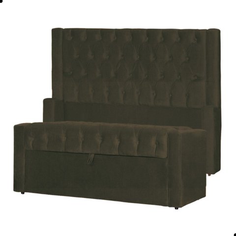 Kit Cabeceira e Calçadeira Baú Emma Suede King 195 Cm