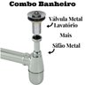Sifão Lavatório Cuba com Copo em Metal Cromado Tubo Saída 30cm + Válvula Ralo Lavatório Metal - 1