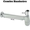 Sifão Lavatório Cuba com Copo em Metal Cromado Tubo Saída 30cm + Válvula Ralo Lavatório Metal - 2