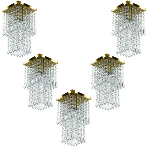 Kit 5 Lustre Plafon de Cristal Acrilico Spark Dourado