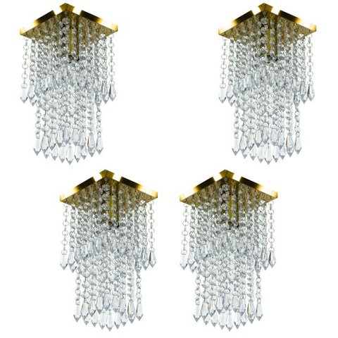 Kit 4 Lustre Plafon de Cristal Acrilico Spark Dourado