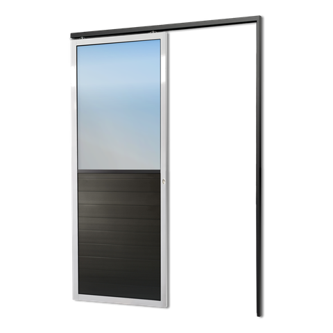 Porta Correr Suspensa Meia Lambril Meia Vidro Dir L.25 Mix Preta 210x80 Brimak