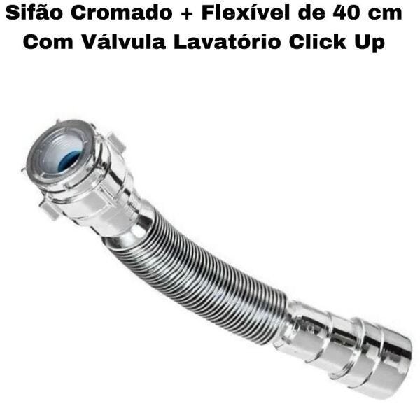 Sifão Sanfonado Pia Flexível Extensível Universal Cromado + Flexivel Trançado Inox 40 cm + Vá - 7