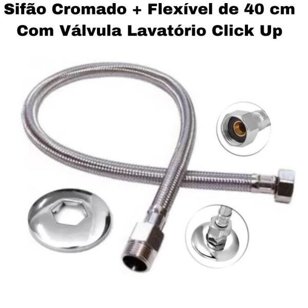 Sifão Sanfonado Pia Flexível Extensível Universal Cromado + Flexivel Trançado Inox 40 cm + Vá - 2