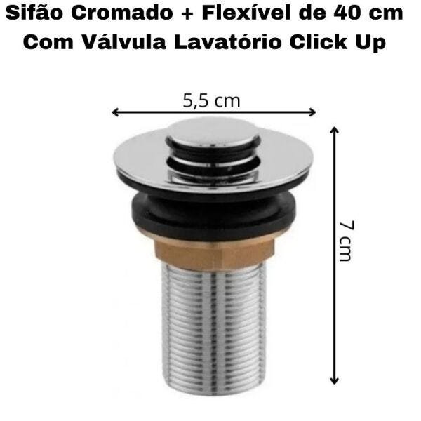 Sifão Sanfonado Pia Flexível Extensível Universal Cromado + Flexivel Trançado Inox 40 cm + Vá - 5
