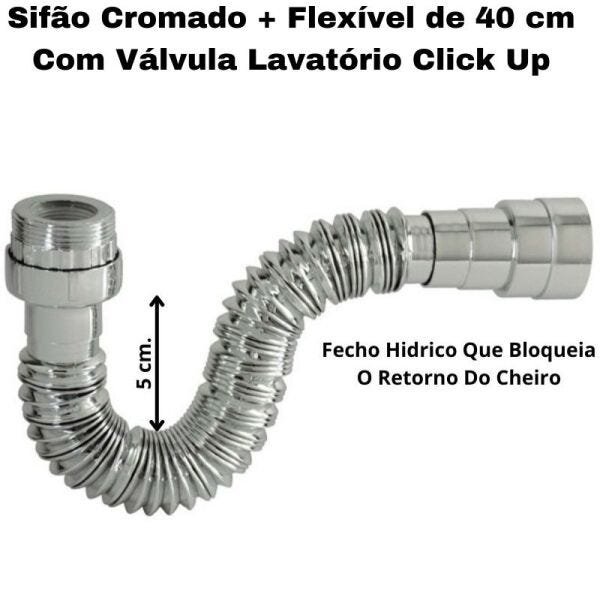 Sifão Sanfonado Pia Flexível Extensível Universal Cromado + Flexivel Trançado Inox 40 cm + Vá - 3