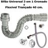 Sifão Sanfonado Pia Flexível Extensível Universal Cromado + Flexivel Trançado Inox 40 cm - 1