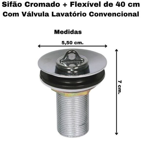 Sifão Sanfonado Pia Flexível Extensível Universal Cromado + Flexivel Trançado Inox 40 cm + Vá - 5