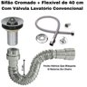 Sifão Sanfonado Pia Flexível Extensível Universal Cromado + Flexivel Trançado Inox 40 cm + Vá - 1