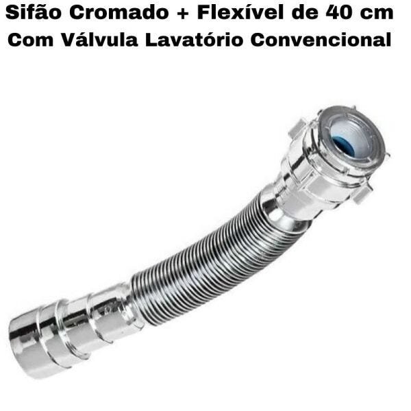 Sifão Sanfonado Pia Flexível Extensível Universal Cromado + Flexivel Trançado Inox 40 cm + Vá - 7