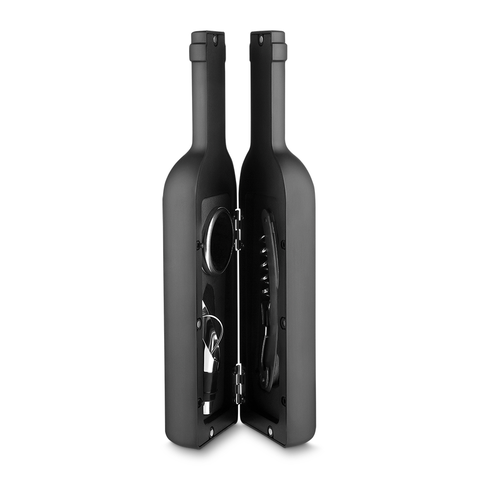 Kit Vinho 4 Peças Saca Rolhas Estojo em Garrafa Wine Time