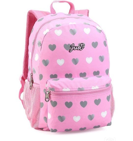 Mochila Feminina Escolar Universitária Estampa Corações - Rosa - 1