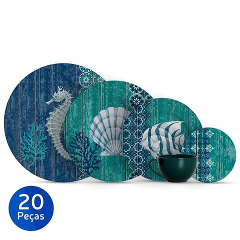 Aparelho de Jantar 20 Peças Acqua Fish-Alleanza - Decorado