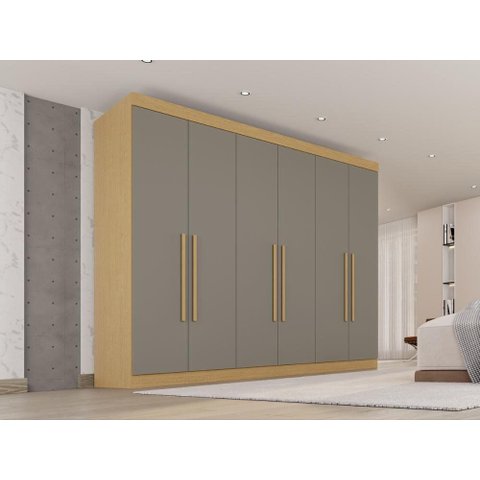 Guarda-Roupa Casal 100% MDF com 6 Portas e 6 Gavetas 274cm Multimóveis Madeirado/Cinza