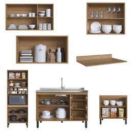 Cozinha Modulada Completa Araucária Quiditá 7 Peças Marrom Grafite - 4 Cozinha Modulada Completa Araucária Quiditá 7 Peças Marrom Grafite - 4