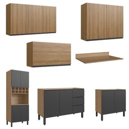 Cozinha Modulada Completa Araucária Quiditá 7 Peças Marrom Grafite - 5 Cozinha Modulada Completa Araucária Quiditá 7 Peças Marrom Grafite - 5