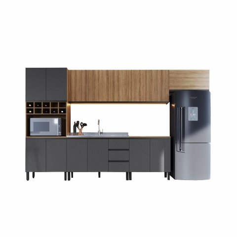 Cozinha Modulada Completa Araucária Quiditá 7 Peças Marrom Grafite
