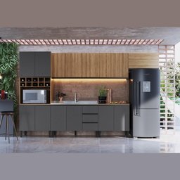 Cozinha Modulada Completa Araucária Quiditá 7 Peças Marrom Grafite - 2 Cozinha Modulada Completa Araucária Quiditá 7 Peças Marrom Grafite - 2