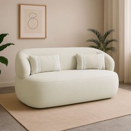 Poltrona Namoradeira 2 Lugares Orgânica Chloe Boucle Bege com Almofada Plumante - Arkell - 1