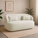 Ver imagem 1 de Poltrona Namoradeira 2 Lugares Orgânica Chloe Boucle Bege com Almofada Plumante - Arkell