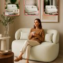 Ver imagem 2 de Poltrona Namoradeira 2 Lugares Orgânica Chloe Boucle Bege com Almofada Plumante - Arkell