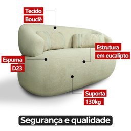 Poltrona Namoradeira 2 Lugares Orgânica Chloe Boucle Bege com Almofada Plumante - Arkell - 3