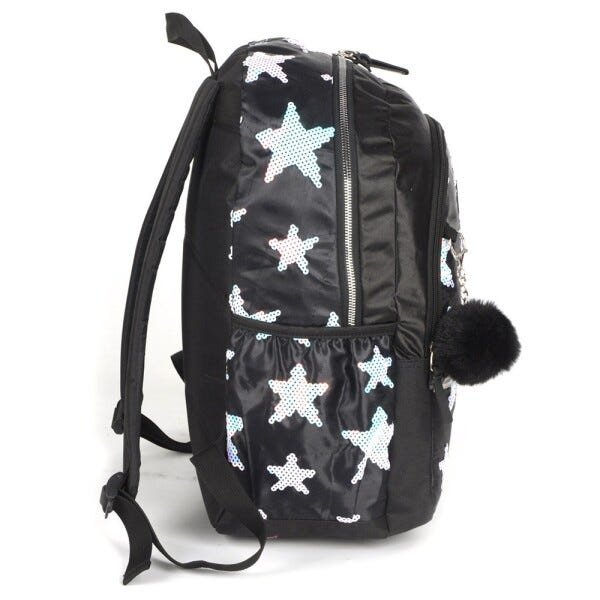 Mochila Costas Larissa Manoela e Estojo Escolar Paetê Estrelas UP4You Preta - Preto - 3