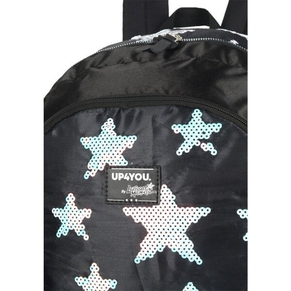 Mochila Costas Larissa Manoela e Estojo Escolar Paetê Estrelas UP4You Preta - Preto - 9