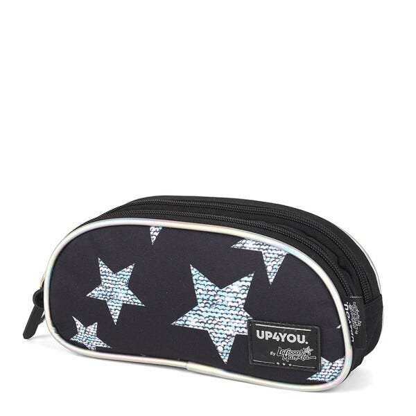 Mochila Costas Larissa Manoela e Estojo Escolar Paetê Estrelas UP4You Preta - Preto - 5