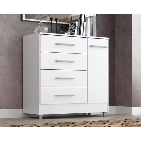 Cômoda Laura 4 Gavetas e 1 Porta para Guardar Roupas e Organizar o Quarto