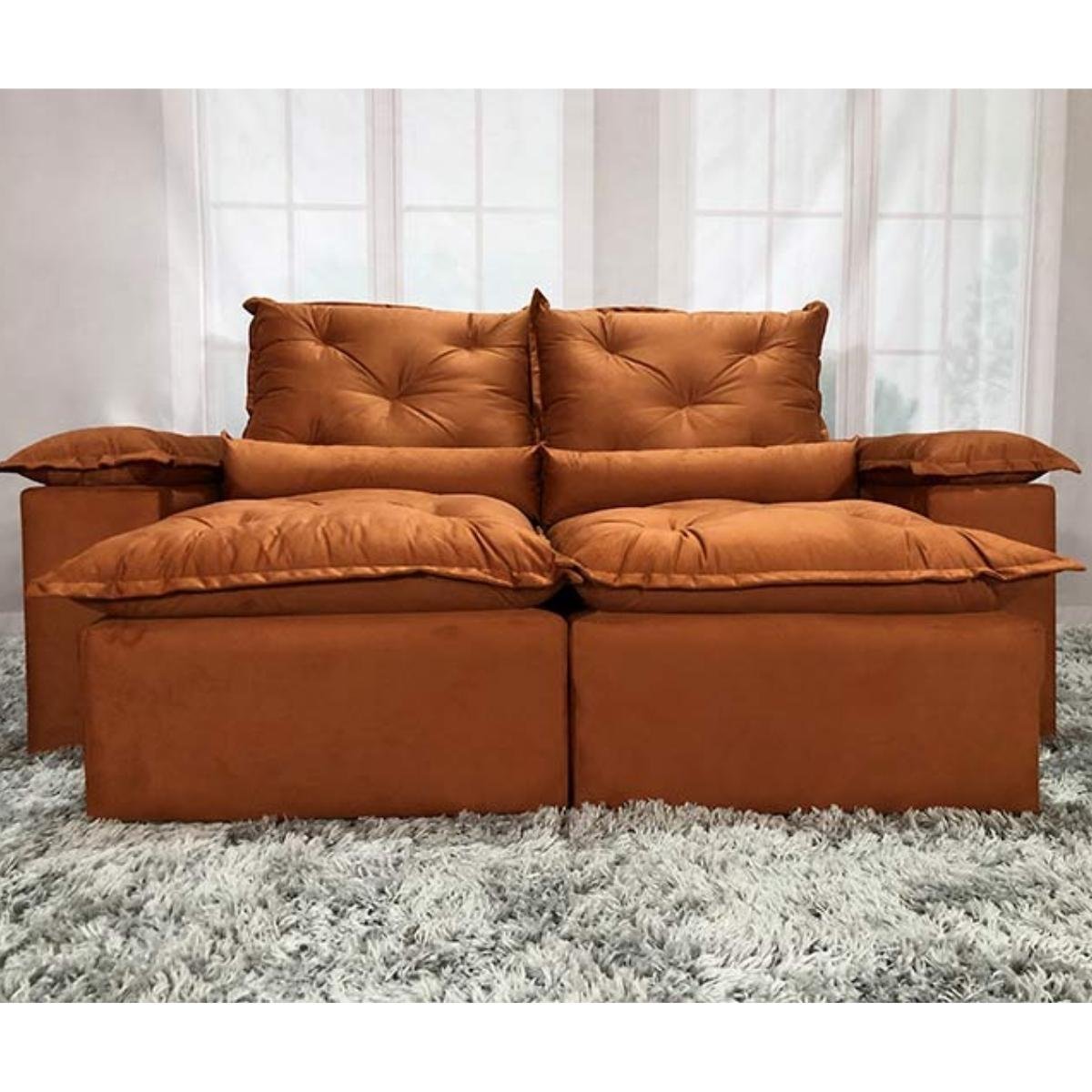 Sofa Reclinavel Retratil Design Elegante Athena 2,30m Veludo Cor:Terracota - 6