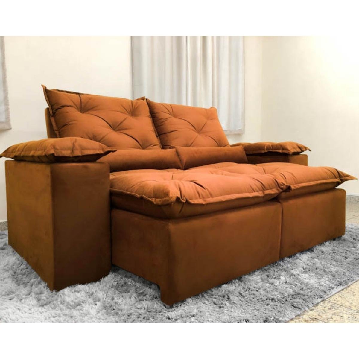 Sofa Reclinavel Retratil Design Elegante Athena 2,30m Veludo Cor:Terracota