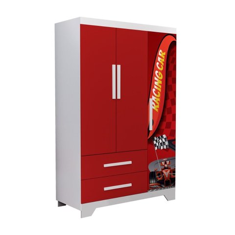 Guarda Roupa Temático Carro Infantil 3 Portas Alta Qualidade:vermelho